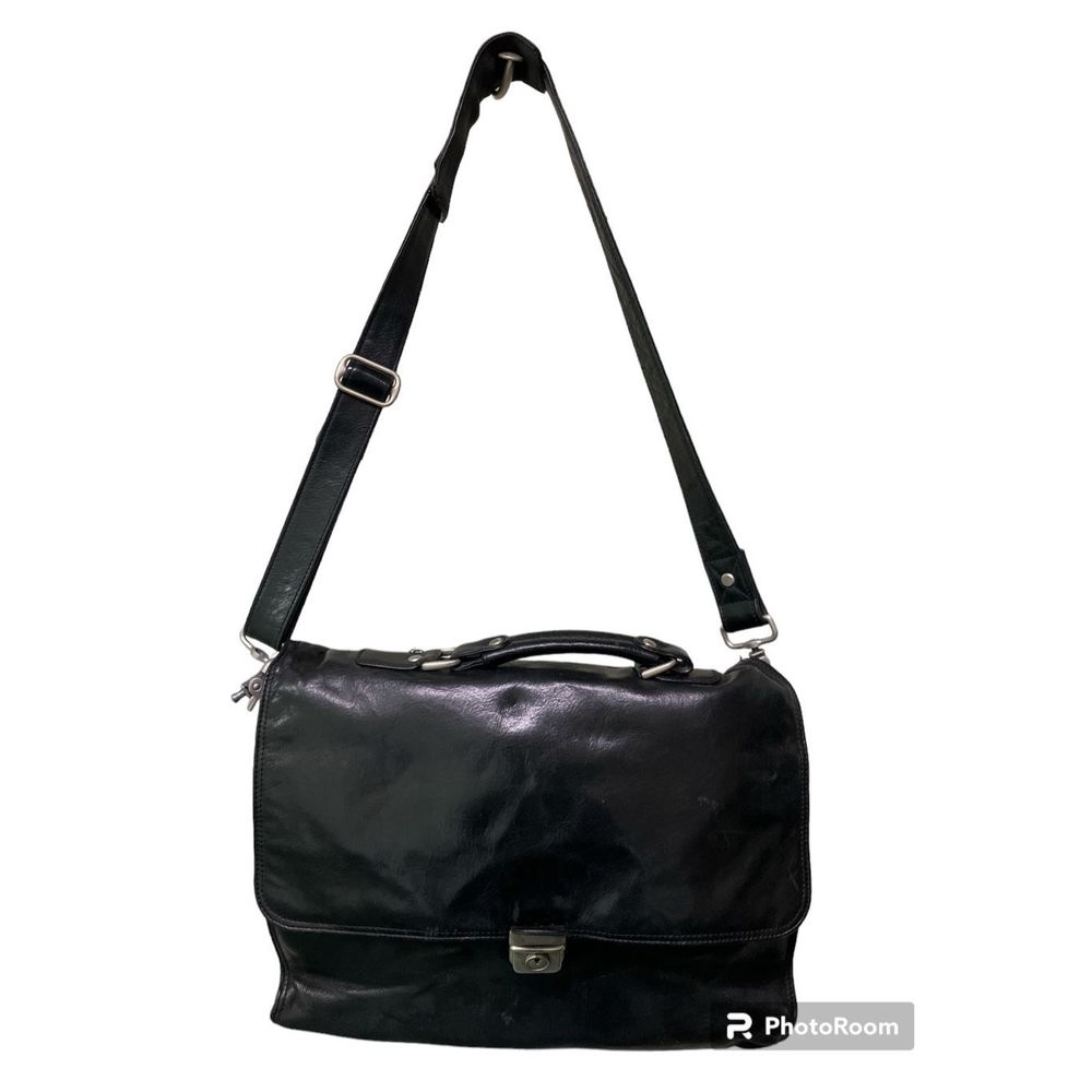 Kenneth Cole New York Leather Attaché Bag Satchel Black Workcore Minimalist Lock